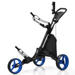 Costway chariot de golf pliable a 5 roues sangle elastique, porte - parasol rglable et porte - gobelet ...