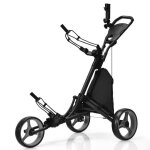 Costway chariot de golf pliable a 6 roues sangle elastique, porte - parasol rglable et porte - gobelet ...