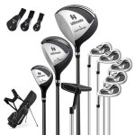 Costway ensemble clubs de golf 9 pcs homme gauchers - bois de parcours #3, un hybride #4, des fers #6, ...