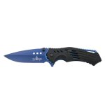 Couteau assist third k2800bl, manche abs noir, lame inox 10 cm. tle anodise bleue et doublures. avec ...