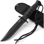 Couteau d'extrieur, couteau de survie, couteau de randonne a lame fixe, noir