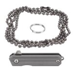 Couteau de poche pliant lame en acier damas, manche en titane, couteau de camping avec lanire, lame ...