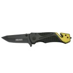 Couteau de sauvetage third assist k2776gn, manche en aluminium noir avec dtails verts, lame en acier ...