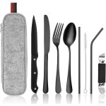 Couverts de camping, 9 pices portables ensemble de couverts en acier inoxydable avec etui portable, ...
