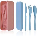 Couvert plastique avec etui, 2 ensembles de couverts en camping, ensemble de vaisselle portables couteau ...