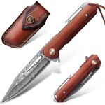Damast couteau de poche pliant couteau d'extérieur avec lame en acier damassé vg10, manche en bois, etui ... Damast couteau de poche pliant couteau d'extérieur avec lame en acier damassé vg10, manche en bois, etui ...