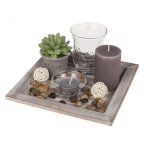 Dcoration de table - plateau bois - bougies - pierres - ambiance cosy