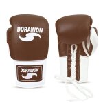Dorawon, gants de boxe cuir competition a lacets bradford taille 8oz, marron et blanc