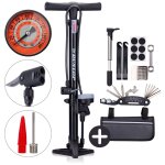 Dunlop pompe a v�lo avec manom�tre et kit r�paration v�lo 14 pi�ces - outils v�lo avec mini pompe et ...