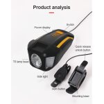 Eclairage led de vélo avec klaxon electrique, 120 décibels, rechargeable par usb, lampe frontale de vélo ... Eclairage led de vélo avec klaxon electrique, 120 décibels, rechargeable par usb, lampe frontale de vélo ...