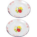 Ensemble de 2 plateaux a fruits en email, assiettes de camping a bords plats, contenants a collation, ...