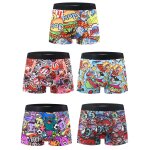 Ensemble de 5 shorts de boxe pour hommes ; imprim de dessins anims graffiti alatoires ; motif de nol ...