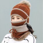 Ensemble bonnet et echarpe tricoté pour filles, 3 pièces / ensemble, bonnet, echarpe, masque, fourrure ... Ensemble bonnet et echarpe tricoté pour filles, 3 pièces / ensemble, bonnet, echarpe, masque, fourrure ...