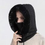 Ensemble bonnet et masque d'hiver en fourrure et cachemire pour femme, bonnet coupe - vent epais et moelleux, ...