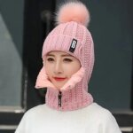 Ensembles de bonnets de ski coupe - vent pour femmes, optique de tricot extrieur, col echarpe siamoise, ...