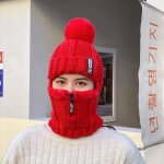 Ensembles de bonnets de ski coupe - vent pour femmes, optique de tricot extrieur, col echarpe siamoise, ...