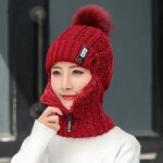 Ensembles de bonnets de ski coupe - vent pour femmes, optique de tricot extrieur, col echarpe siamoise, ...