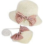 Ensemble de chapeaux de paille et de petits sacs pour filles avec noeud dcoratif, chapeau de soleil ...