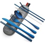 Ensemble de couverts de camping 8 pices comprenant couteau, fourchette, cuillre, baguettes, brosses ...