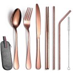 Ensemble de couverts de voyage 8 pices, couverts de camping en acier inoxydable, ustensiles de voyage ...