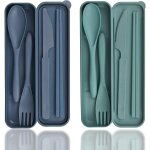Ensemble de couverts de voyage avec etui, 2 couverts de camping en plastique, couvert pique nique portables, ... Ensemble de couverts de voyage avec etui, 2 couverts de camping en plastique, couvert pique nique portables, ...