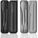 Ensemble de couverts de voyage avec etui, 2 couverts de camping en plastique, couvert pique nique portables, ... Ensemble de couverts de voyage avec etui, 2 couverts de camping en plastique, couvert pique nique portables, ...