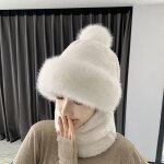 Ensemble echarpe a capuche en peluche pour femme, bonnets moelleux, chapeau coupe - vent, chaud, ski, ...