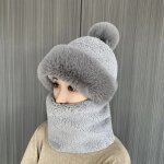 Ensemble echarpe a capuche en peluche pour femme, bonnets moelleux, chapeau coupe - vent, chaud, ski, ...