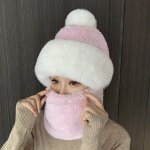 Ensemble echarpe a capuche en peluche pour femme, bonnets moelleux, chapeau coupe - vent, chaud, ski, ...