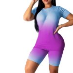 Ensemble de fitness deux pices pour femmes, t shirt col rond imprim tie dye, top, leggings, shorts, ...