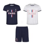 Ensemble foot paris enfant (5 - 16 ans) : 1 short + 2 tee - shirts (taille 12 - 14 ans, couleur bleu) ...