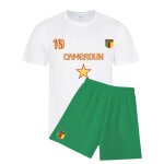 Ensemble foot enfant inspir� cameroun - maillot blanc et short vert