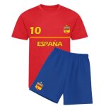 Ensemble foot enfant inspir� espagne - maillot rouge et short bleu royal
