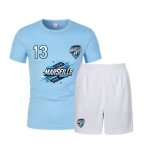 Ensemble football homme - short et tee shirt - inspir� de marseille - bleu ciel & blanc (taille xl, couleur ...