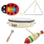 Ensemble d'instruments musicaux, 5 pices, avec fish frog, tambourin a main, haltre, triangle musical, ...