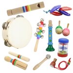 Ensemble d'instruments de musique, 10 pices, tambourin a main, tube de son de pluie, tube de son, flte, ...