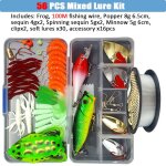 Ensemble de leurres de p�che mixtes, lot de 56 pi�ces, avec bo�te et ligne, artificiels, couleurs m�lang�es, ...