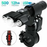 Ensemble de lumires de vlo led rechargeables usb, phare avant et arrire, lampe de poche, accessoires ...