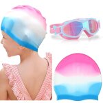 Ensemble lunettes de natation anti bue et bonnet de bain enfant, bonnet de bain en silicone color, ...