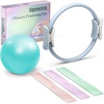 Ensemble pilates : anneau 35 cm, poignes rembourres, mini - ballon, bandes de rsistance pour force, ...