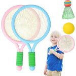 Ensemble de raquettes de tennis pour enfants comprenant 2 raquettes et 2 balles - rose et bleu