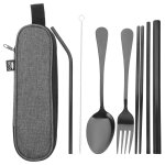 Ensemble d'ustensiles de voyage portables en acier inoxydable - vaisselle de camping, de pique - nique ...