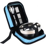 Ensemble de vaisselle compact en acier inoxydable pour l'ext�rieur : baguettes, cuill�re et bol pliables ...