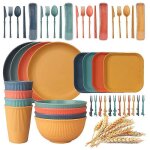 Ensemble de vaisselle incassable 48 pieces pour 4 personnes, ensemble d'assiettes et de bols de camping, ... Ensemble de vaisselle incassable 48 pieces pour 4 personnes, ensemble d'assiettes et de bols de camping, ...