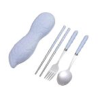 Ensemble de vaisselle portable en acier inoxydable avec paille de bl, baguettes, cuillres, fourchettes ...