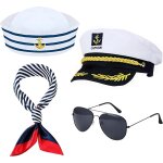 Ersan - costume de capitaine de yacht, accessoires de costume bleu marine avec chapeau de marin, echarpe, ...