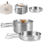 Eryi - ensemble d'ustensiles de cuisine de camping en acier inoxydable avec couvercle et poigne pliable ...
