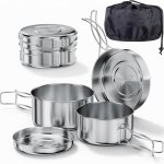 Eryi - kit de casserole camping, 4pcs compact kit de cuisine camping en acier inoxydable, kit de popote ...