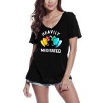 Femme tee - shirt col v forte m�ditation - yoga spirituel - heavily meditated - spiritual yoga - t - ...
