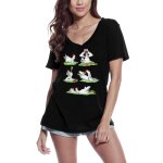 Femme tee - shirt col v poulet yoga figures spirituelles m�ditation - chicken yoga figures spiritual ...